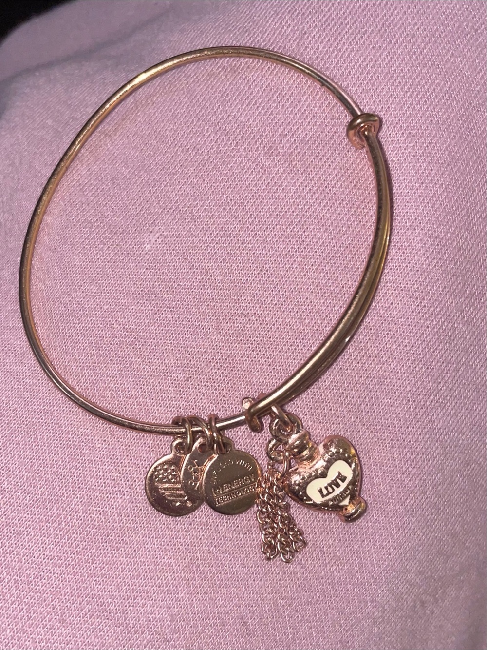 ALEX AND ANI Gold Tone Charm Bangle Bracelet with 'Love' Heart Charm